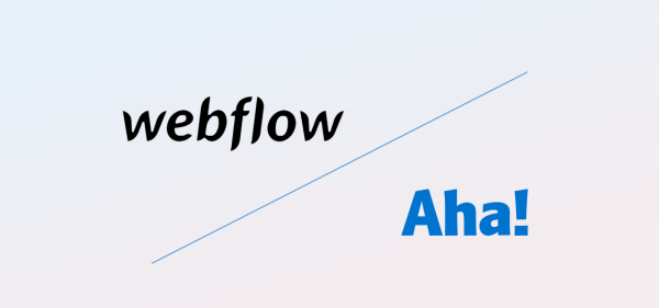 Webflow and Aha! logos